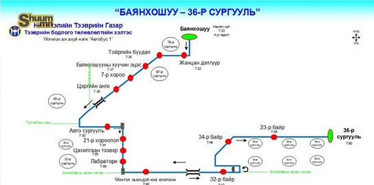 Орбит, Баянхошуу, Зүүн салаанаас 36-р сургууль хүртэл сурагчдын автобус үйлчилнэ